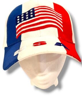 USA Patriotic Embroidered Hat Stars & Stripes Adjustable 100% Cotton Cap C-7
